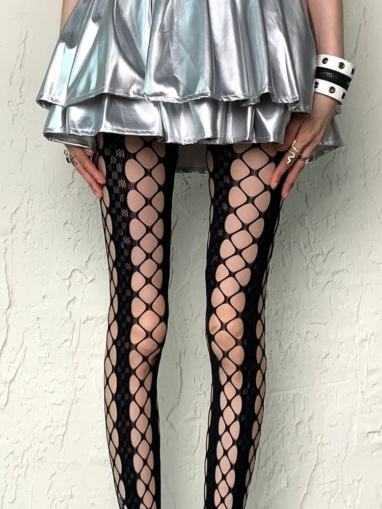 Tights Y2K Design Cut-out Fishnet Black