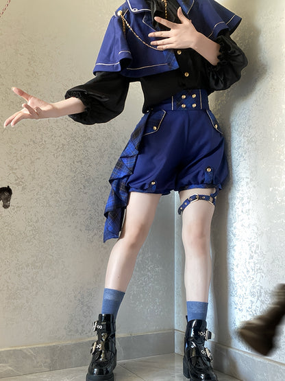 Dark Blue Ravenclaw Ouji Lolita Set Cape + High Waist Shorts