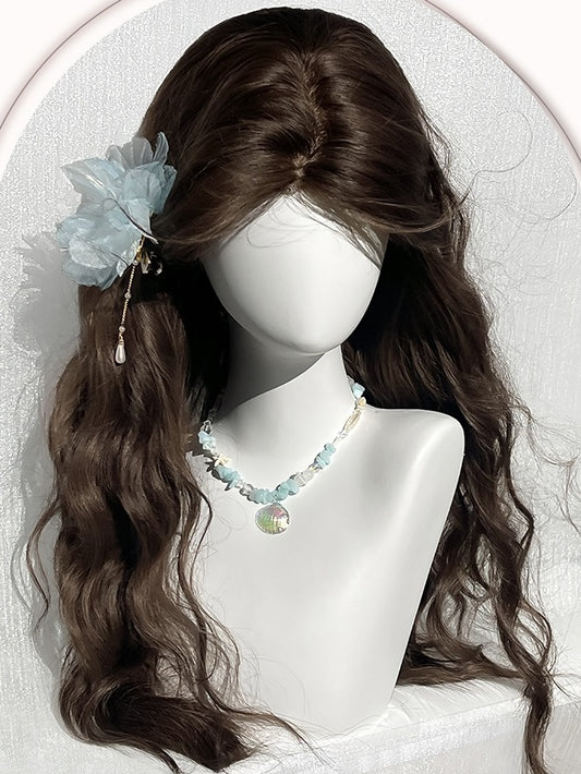 Brown Long Wavy Wig With Curtain Bangs