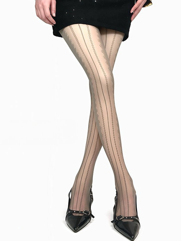 Tights White/Black/Brown/Gray Pattern Striped