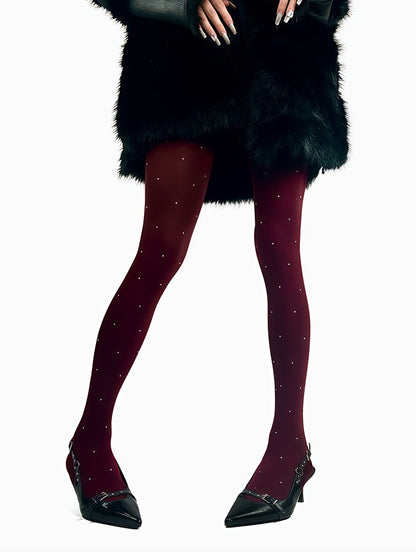Dark Grey/Light Grey/Red Polka-dot Pattern Winter Tights