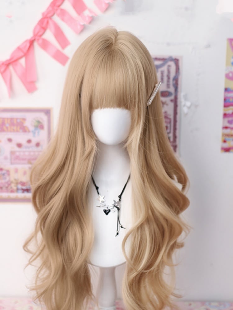 Blonde Under Bust Length 65-70CM Wavy Wig with Bangs