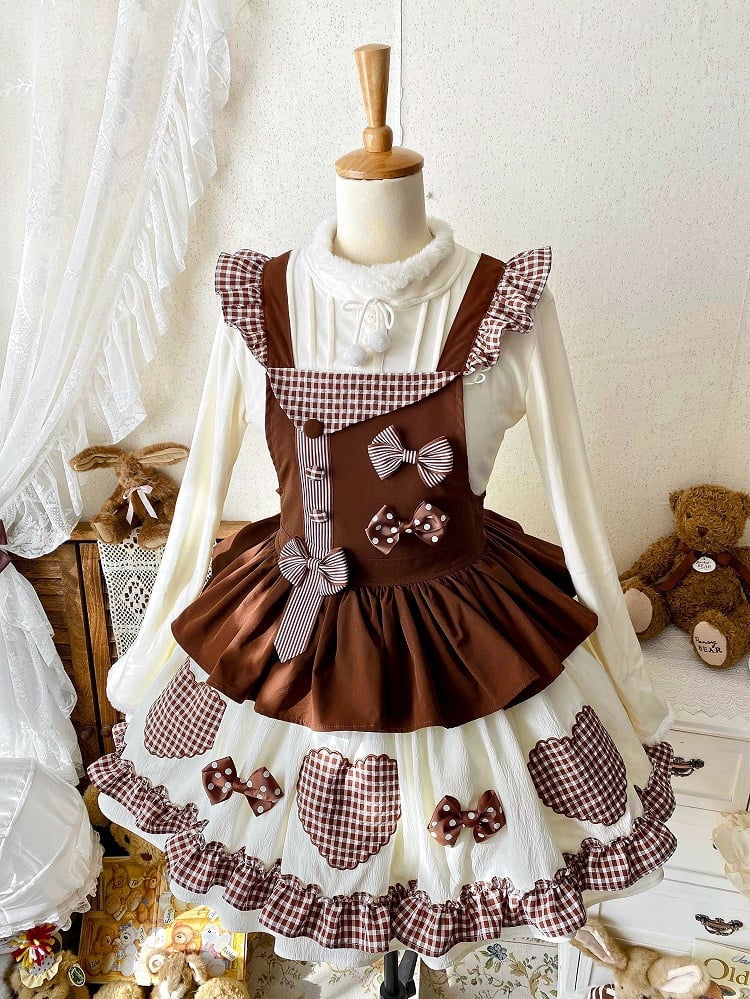 Chocolate Gingham Sweet Bowknot Lolita Overall Dress