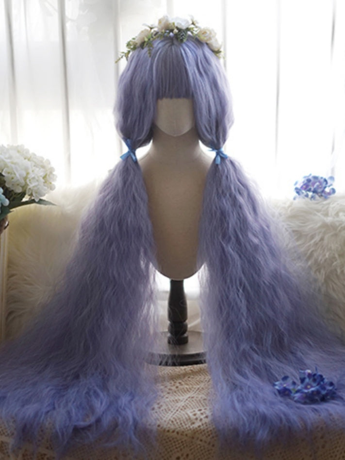 Purple Long Curly Wig With Full Bangs