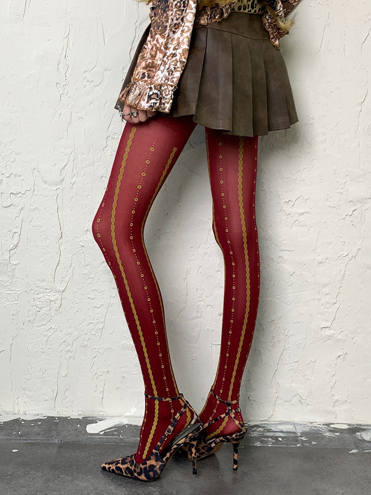 Wine Red Y2K Print Design Tights