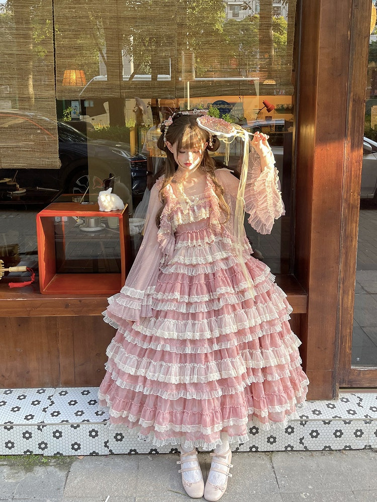 Ruffled Lolita Pink Lace Tulle Top