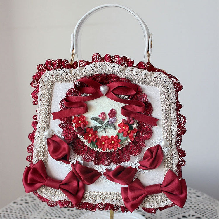 Lace Lolita Adorned Handbag and with Bows – Options Flower 9 Ribbon Color Elegant Classic
