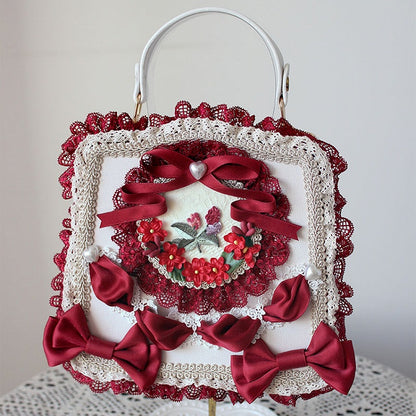 Lace Lolita Adorned Handbag and with Bows – Options Flower 9 Ribbon Color Elegant Classic