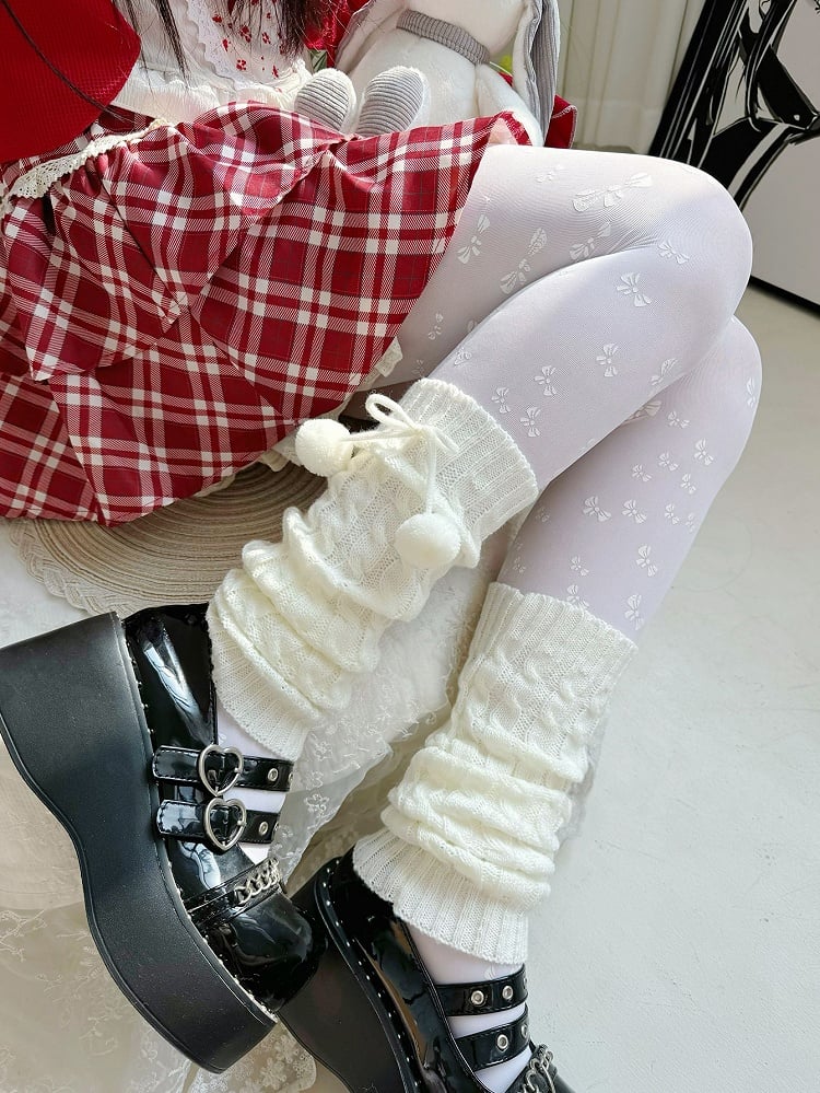 Sweet Lolita White Pompons Knitted Leg Warmers