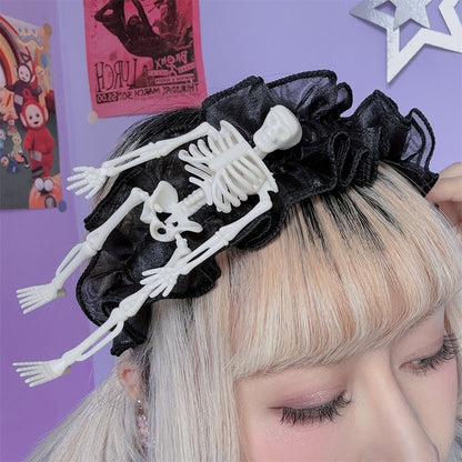White/Black Halloween Skeleton Lace Trim KC