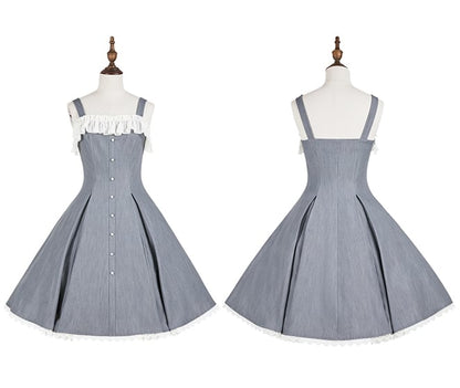 Fit Fashion Waist Lolita Gray Dress Elegant Slim