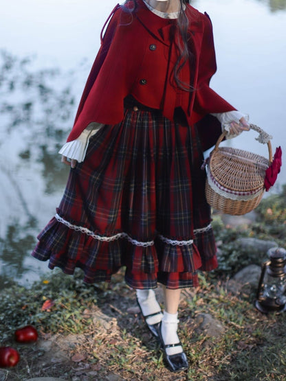 Red Scalloped Edge Trim Cape with Bow Tie