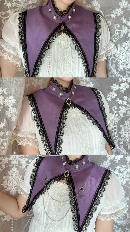 Purple Gothic Lolita Pointed Collar with Cross Chain Decoration