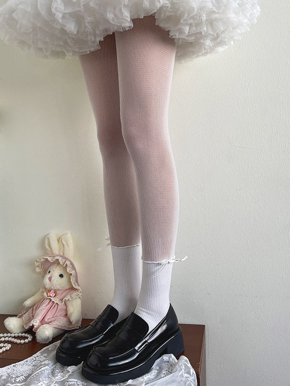 Decorated Lolita Tights Bowknot White