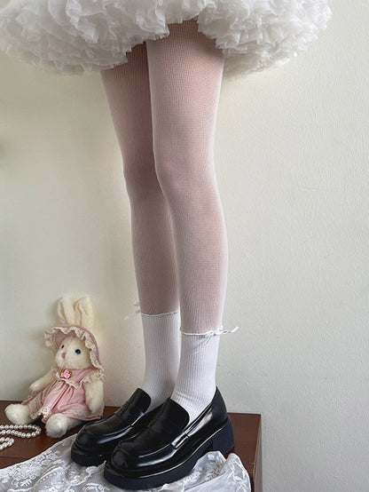 Decorated Lolita Tights Bowknot White