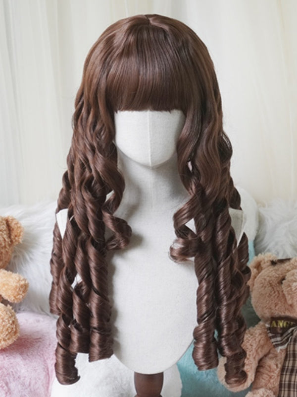 Light Blonde/Blonde/Dark Brown/Black Long Roman Curly Wig With Full Bangs