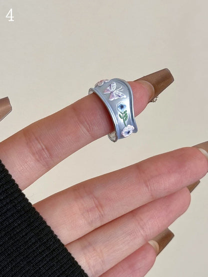 8 Bittersüßer Schmetterling und Ring Blaues Blumendesign Y2K Optionen