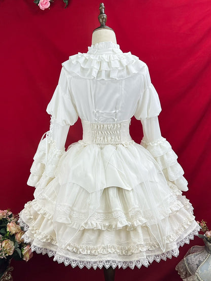 Bell Shiro with Lolita Jabot White Shirt Tie Gothic Sleeves Layered
