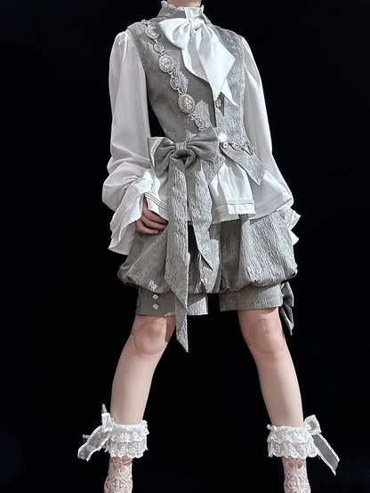 Banded Collar Prince Waistcoat Gray Ouji Jacquard