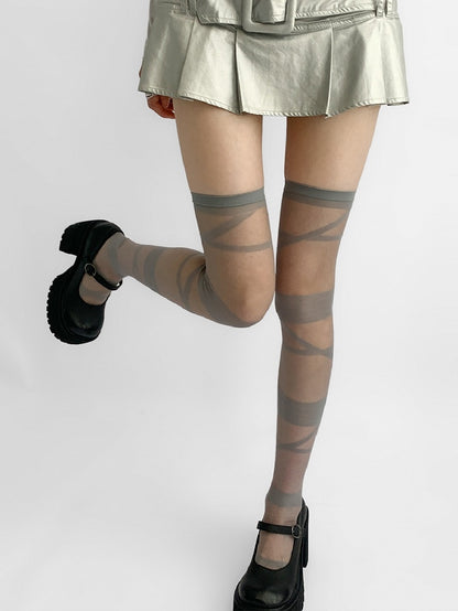 Crisscorss Gray/White/Black/Beige Over-knee Y2K Banded Stockings