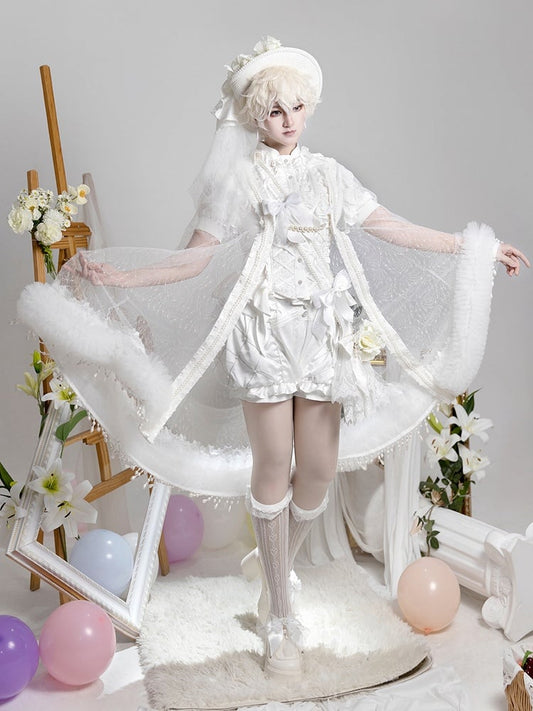 White Shorts Bloomer Shirt All Prince Lolita High - Set Outfit Cape + Waist Full Ouji Short Sleeves