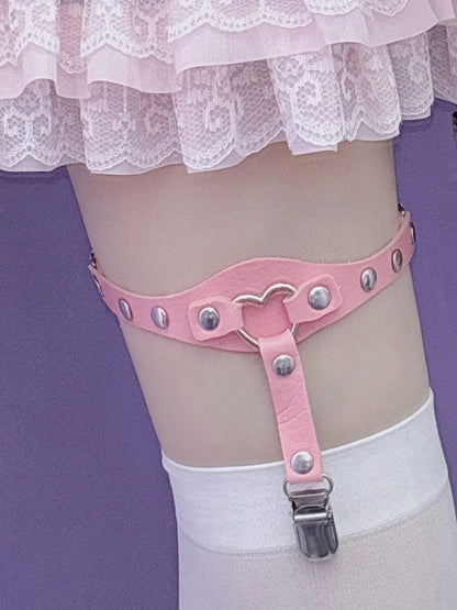 Strumpfband Schwarz/Weiß/Rosa Herznieten Glamouröses Bein PU Verziert Y2K