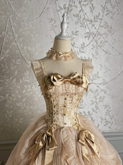 Drawstring Overlay Skirt Waist Corset Jumper Champagne Lolita