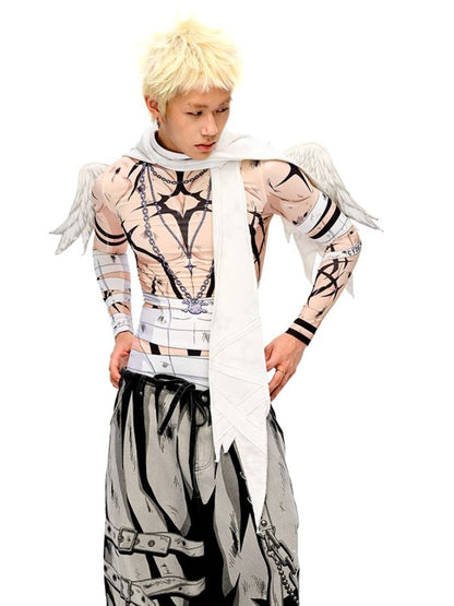 White Angel Wings Hatand Asymmetrical Hem Scarf