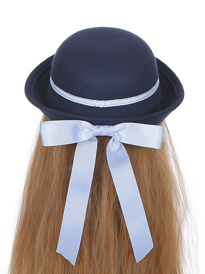 Navy Blue Hat with Bow at Back