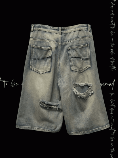 Blue Criss-cross Straps Design Distressed Holes Punk Jeans Y2K