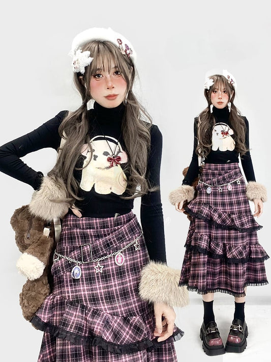 Black High Neck Puppy Top with Detachable Sleeves