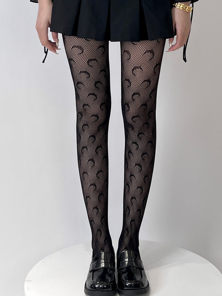 Weiß/schwarze Strumpfhose mit Bittersüßem Mondmuster