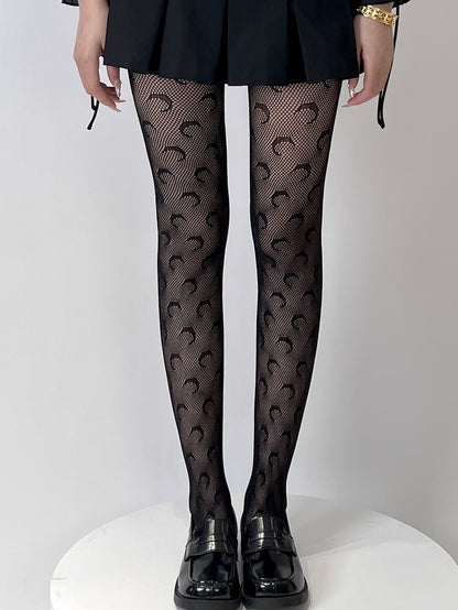 Weiß/schwarze Strumpfhose mit Bittersüßem Mondmuster