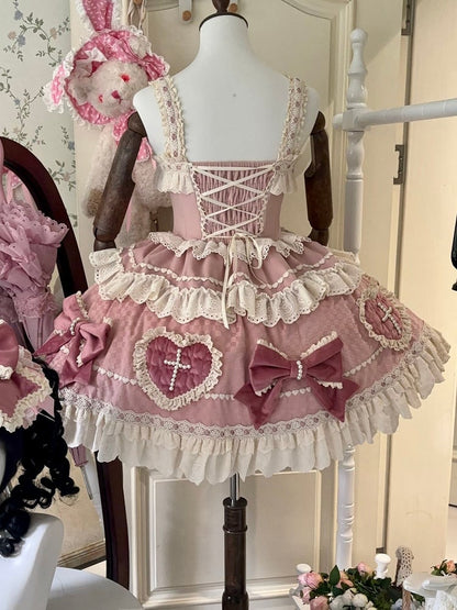 Pink Bowknots and Sweetheart Applique Skirt Sweet Lolita Dress