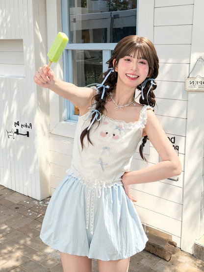 Blue Bubble Yume Kawaii Lace Shorts Drawstring