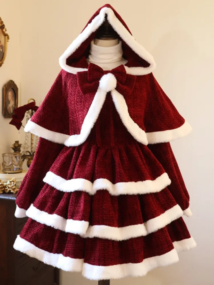 Tweed + Bust XL Waist Lolita Cape Skirt for Jumper 98CM Clearance-Size Christmas Red High