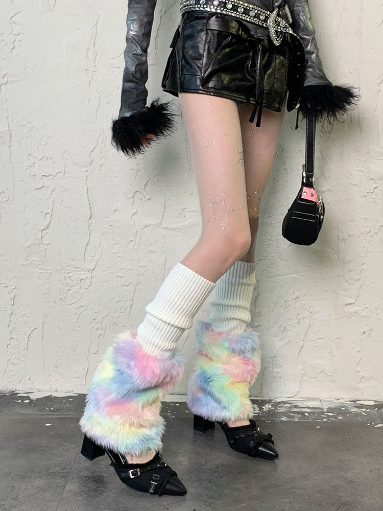 Rainbow Y2K Shaggy Leg Warmers