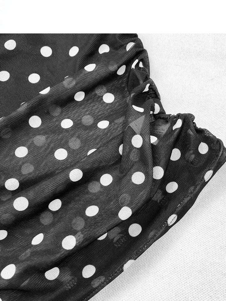 Polka-dot Edge Bittersweet Double Black Tube Pattern Top Ruffle