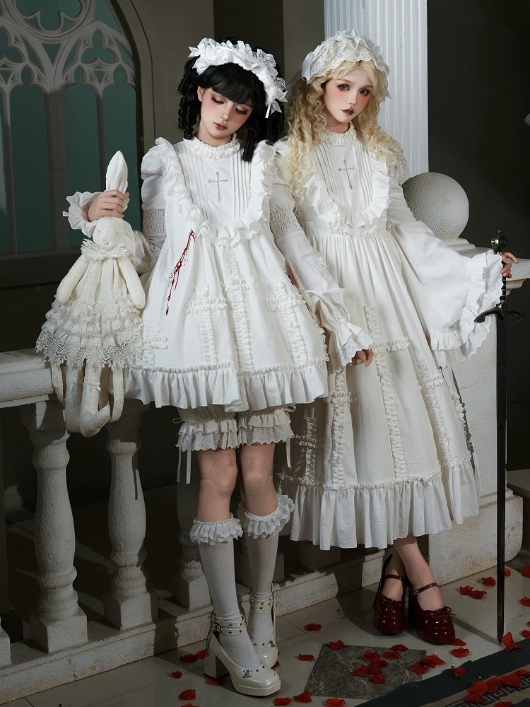 and Version Blood with White Lolita Dress Ruffles Dollcore Shaped Gothic Embroidery Short Cross
