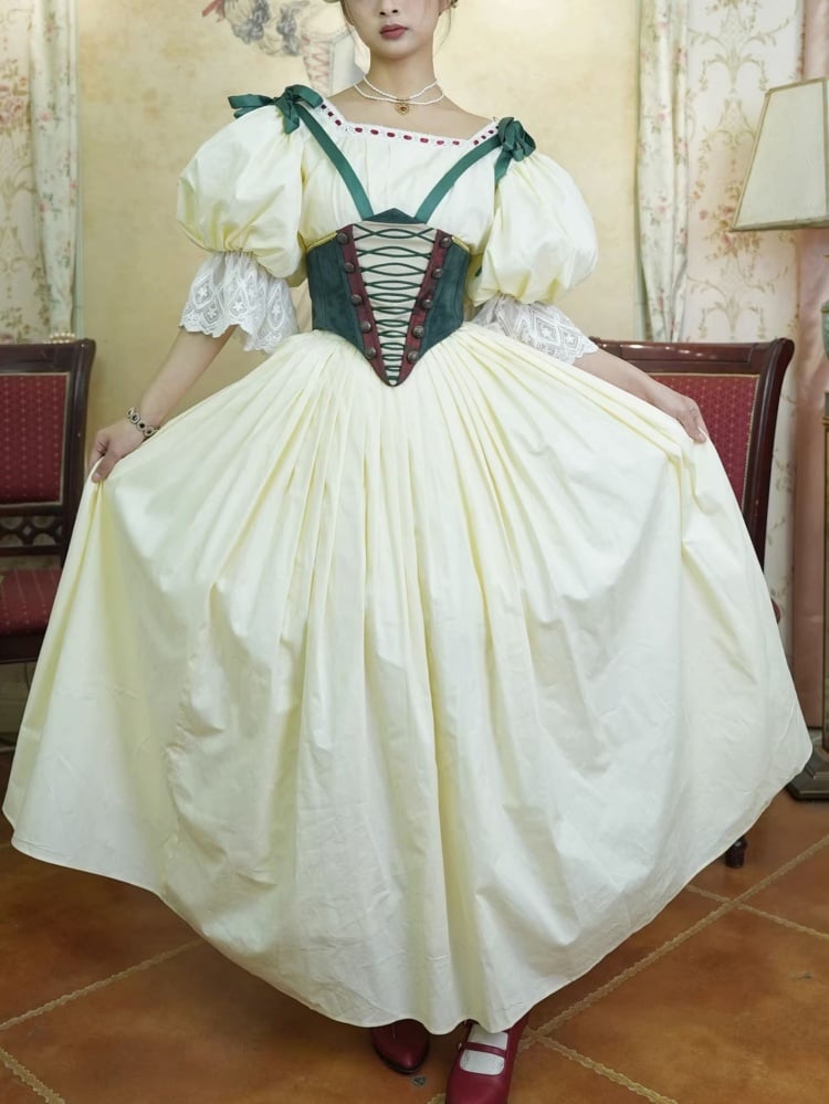 Historical Costume Light Yellow Boned Bodice Top Set