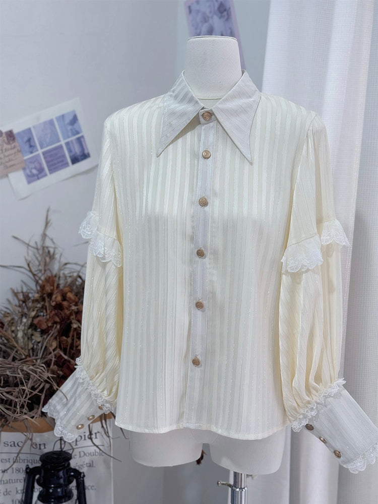 Sleeves Lolita Shirt Ouji Collar Pointed Long Creamy Foldover