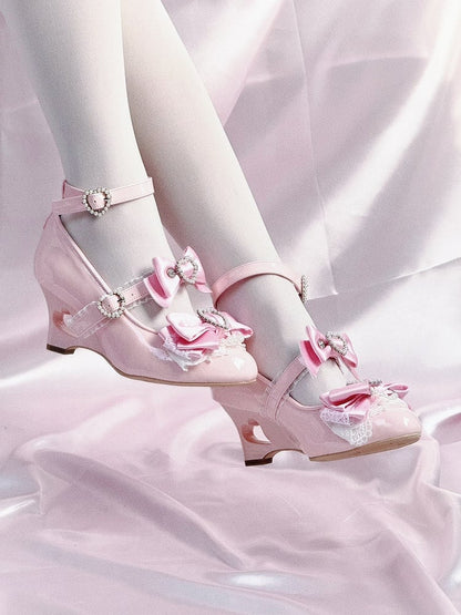 Pink Mary Cut-out Jirai Kei Light Gyaru Fashion Heels Janes Shoes Heart Wedge