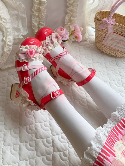 Lolita Velvet Mary Shoes Strawberry Sweet Jane Cake Red