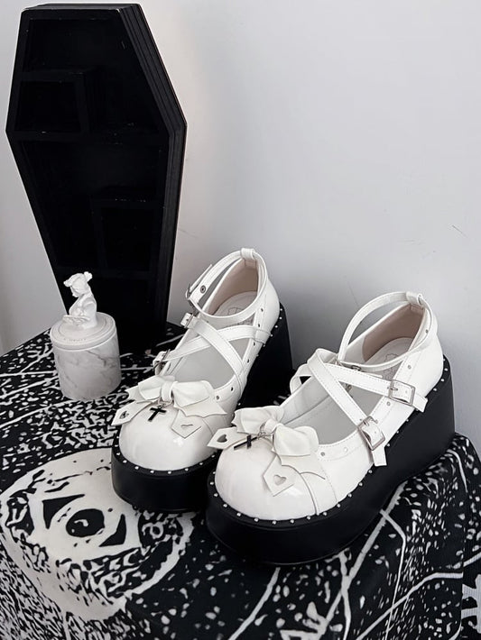 Cute Wings  Cross Punk White Platforms