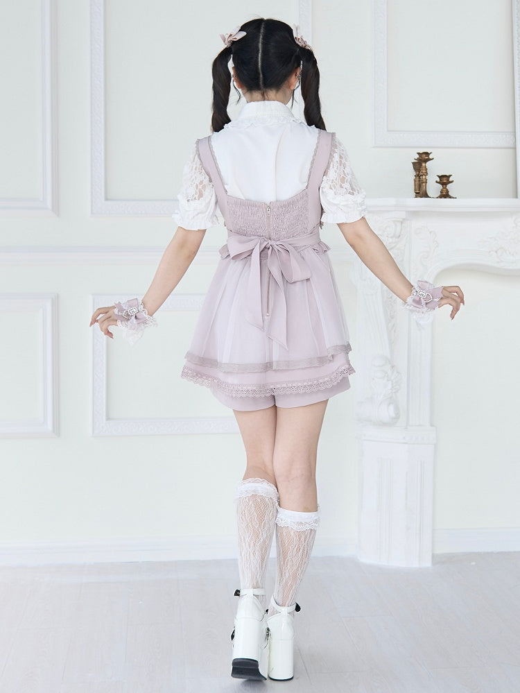 Jirai Kei – Schwarz/Weiße Bluse mit kurzen Ärmeln und Perlenkragen