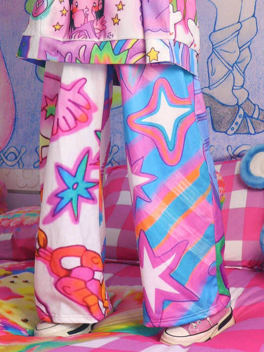 Cut And Print Colorful Cartoon Pants Star Y2K Wide-leg