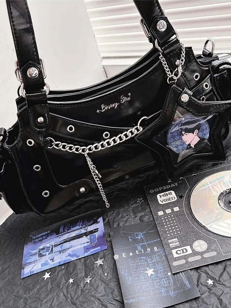 Bag Y2K PU With Star Shoulder Ita Black Charm