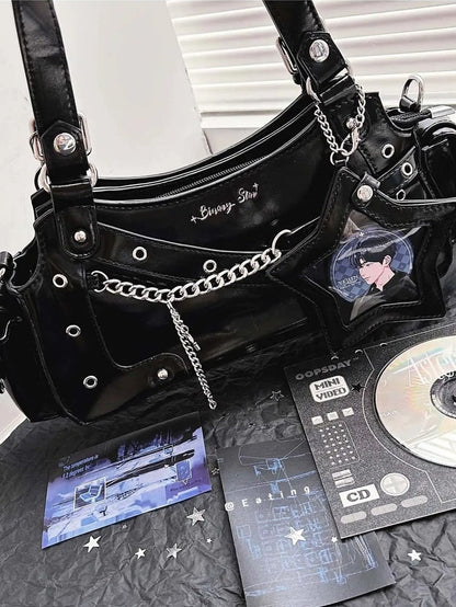 Bag Y2K PU With Star Shoulder Ita Black Charm