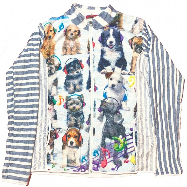 Gyaru Puppy Pattern Jacket Striped Print Fashion White