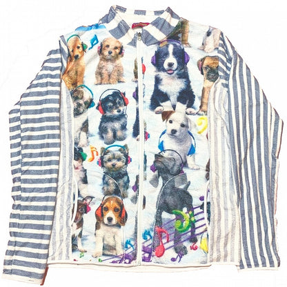 Gyaru Puppy Pattern Jacket Striped Print Fashion White